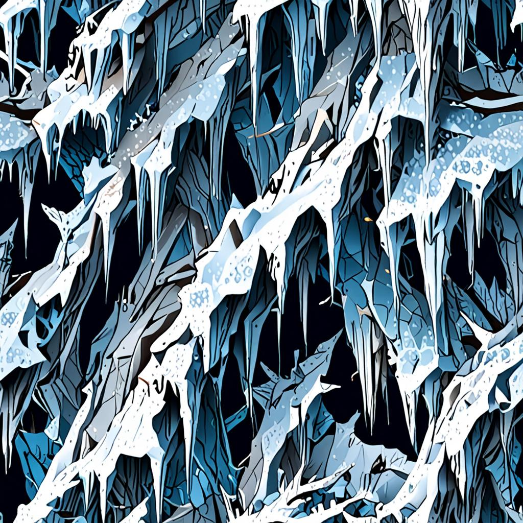 Close-Up Of Jagged Icicle-Covered Rock Face, A Scattering Of Fresh Snow Crystals Texture Pack