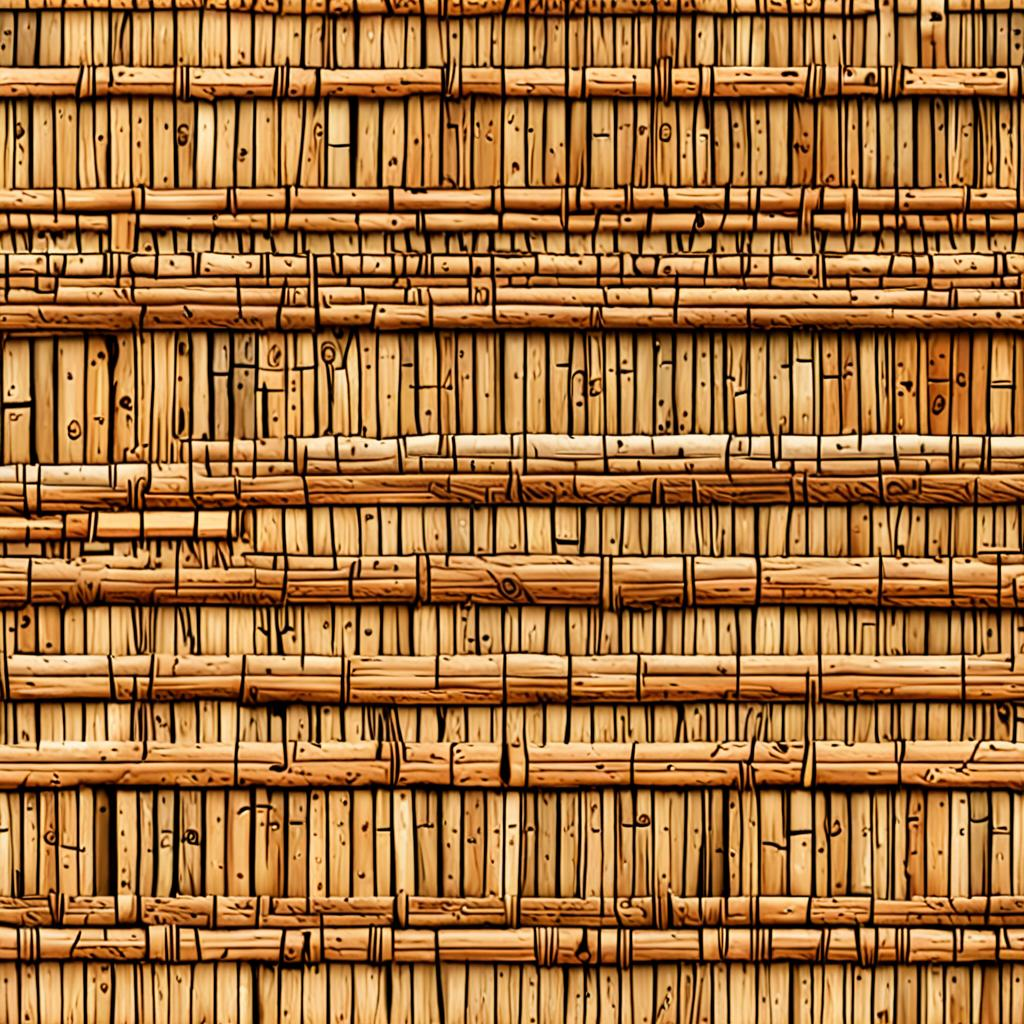Weathered Woven Bamboo Mat, Scattered Loose Fiber Strands, A Coarse Natural Text Texture Pack