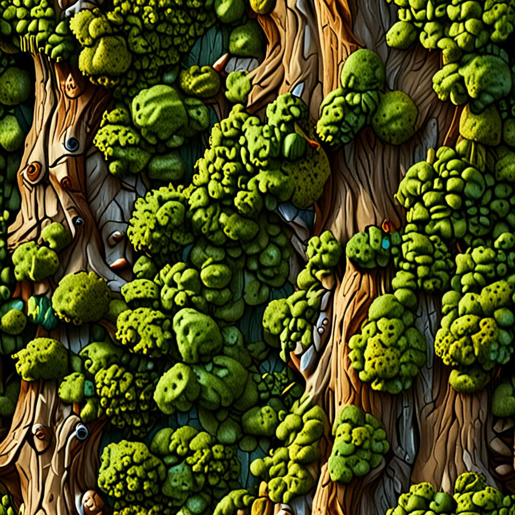 Mossy Forest Bark Found In An Orchard Boundary, Dew-Covered, Dappled Sunlight Fi Texture Pack