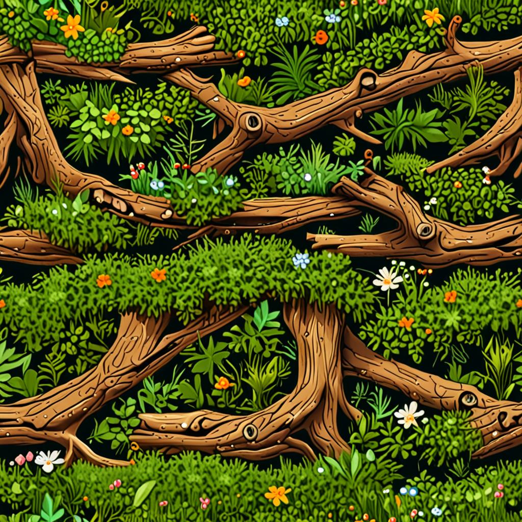 Close-Up Of Overgrown Moss-Covered Log, Fine Cobwebs Strung Between Blades, Smal Texture Pack