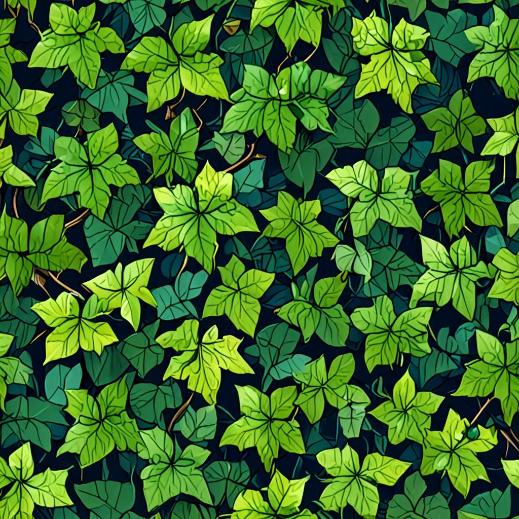 Dew-Covered Dense Ivy Foliage, Dappled Sunlight Filtering Through Texture Pack