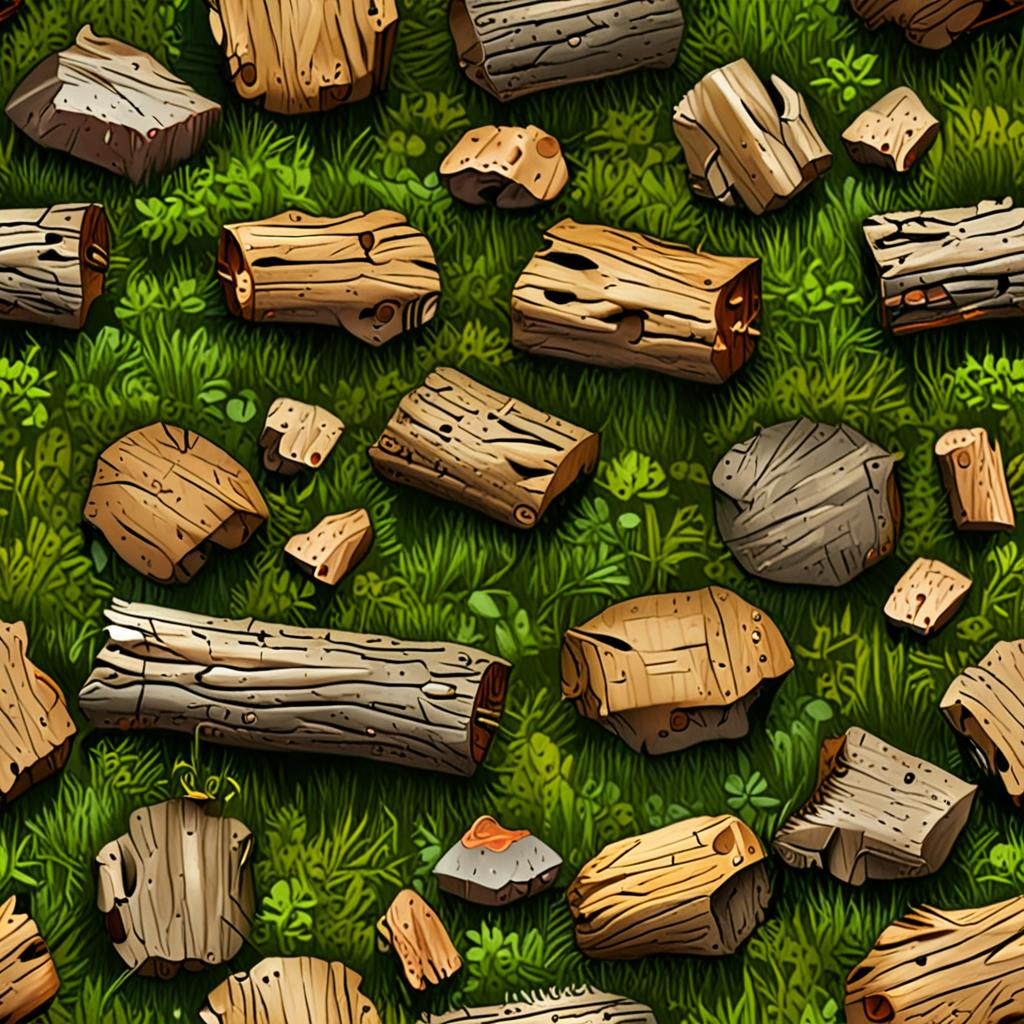 Dry Moss-Covered Log In An Orchard Boundary, Uneven Tufts Of Grass At Varying He Texture Pack