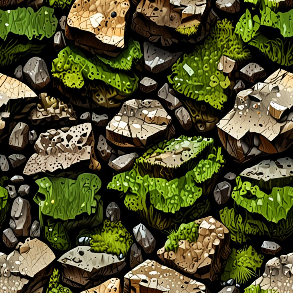 Volcanic Basalt Columns, Pockmarked And Clumps Of Dry Moss Filling The Gaps, Nat Texture Pack