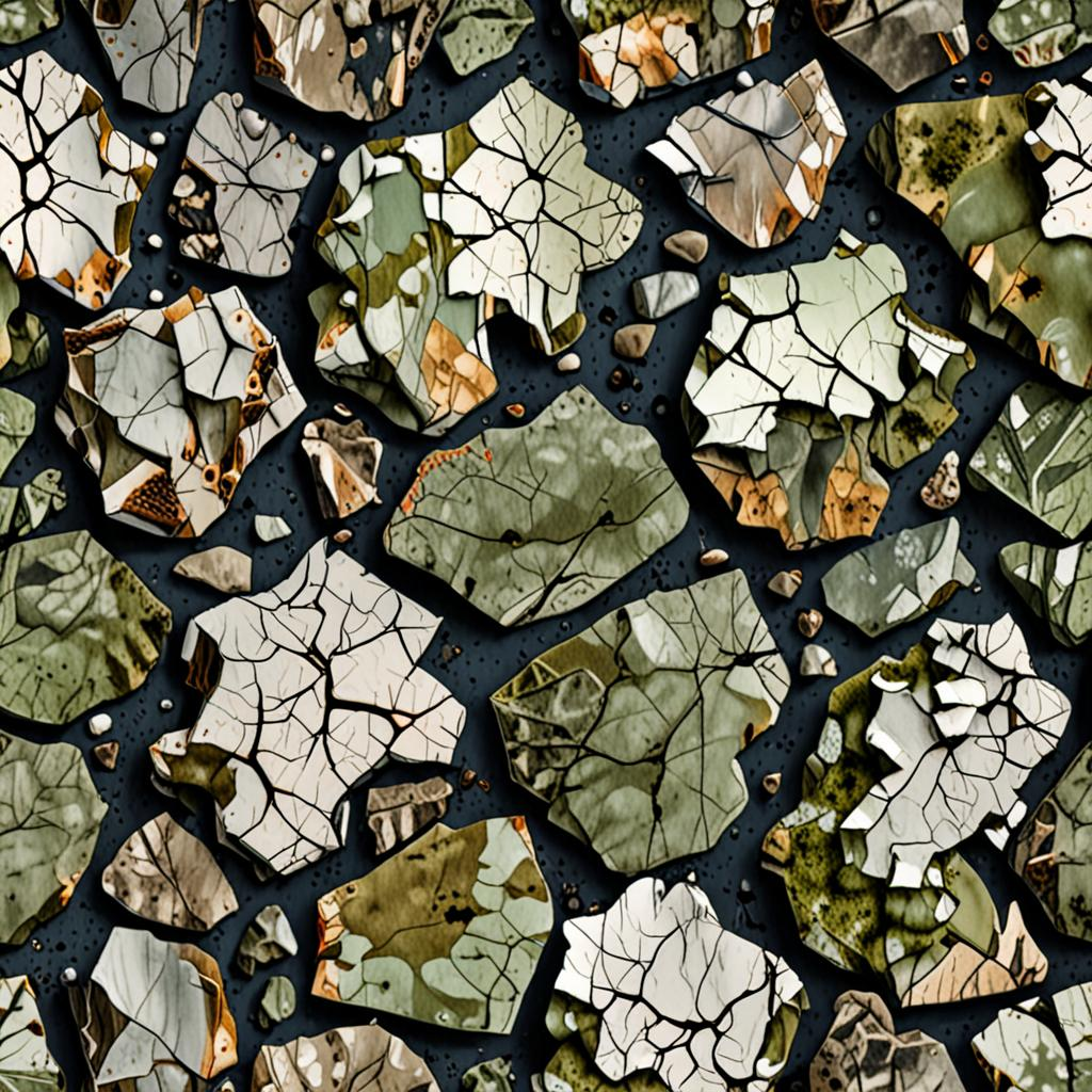 Close-Up Of Frost-Heaved Veined Marble Slab, Clumps Of Dry Moss Filling The Gaps Texture Pack